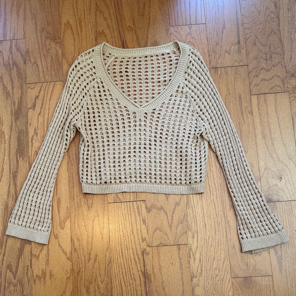 Tan Knit Cropped Sweater